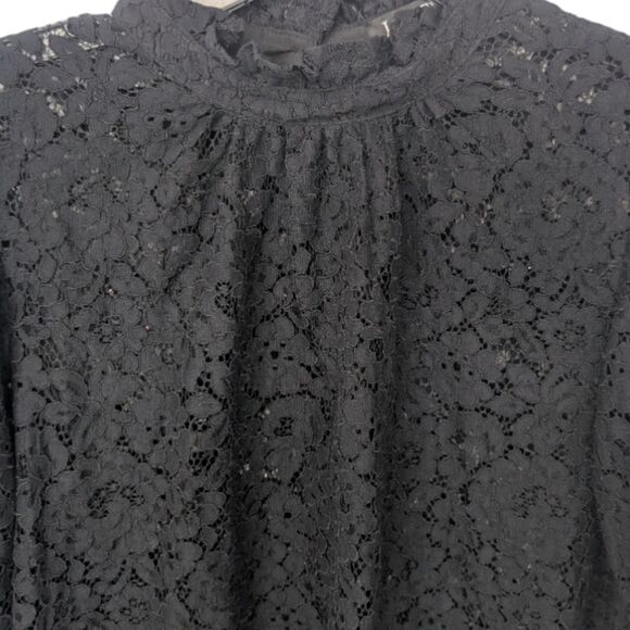 J.Crew Black Lace Puff Sleeve High Neck Ruffle Mini  Size Large - Picture 7 of 9